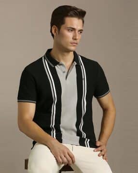 louis philippe Men Striped Slim Fit Polo T-Shirt-picture-33