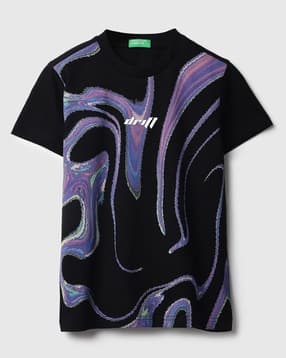 united colors of benetton Regular Fit Round-Neck Printed Digital Wave T-Shirt-picture-13