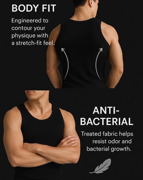 Rockwell Men Ribbed Round-Neck Vest Black - Image 5