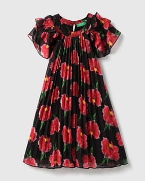united colors of benetton Girls Floral Print Pleated A-Line Dress-picture-26