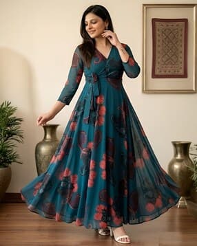 revangi Women Floral Print V-Neck Gown-picture-42