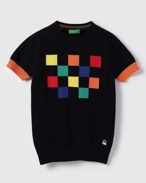 united colors of benetton Boys Checked-Knit Regular Fit Round-Neck T-Shirt-picture-20
