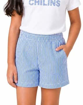 Girls Mid Rise Regular Fit Stripes Short-image-10