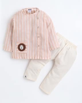 polka tots Striped Jhabla & Pants Set-picture-25