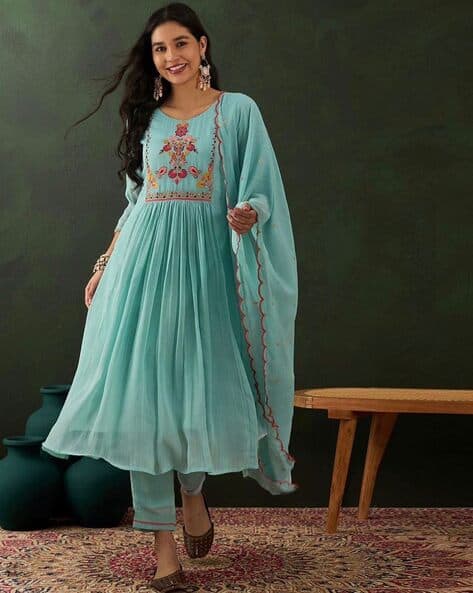 Dayaachi Women Embroidered Anarkali Kurta with Pants & Dupatta