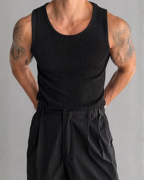 Rockwell Men Ribbed Round-Neck Vest Black - Image 1
