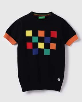 united colors of benetton Boys Checked-Knit Regular Fit Round-Neck T-Shirt-picture-21