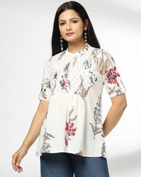 siyahi Women Floral Print Smocked Yoke Tunic-picture-31