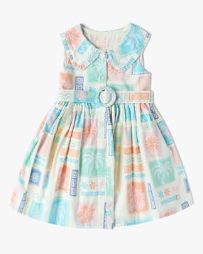 playday Girls Printed Fit & Flare Dress with Waist Belt-picture-17