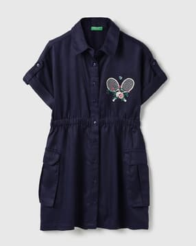 united colors of benetton Girls Tennis Embroidered Regular Fit Utility Shirt Dress-picture-26