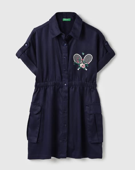 UNITED COLORS OF BENETTON Girls Tennis Embroidered Regular Fit Utility Shirt Dress