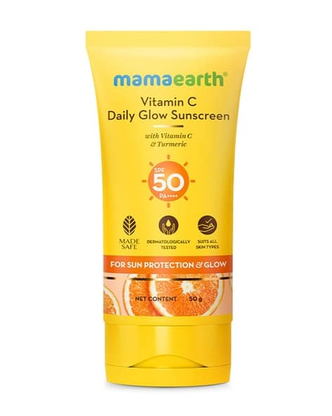 MAMAEARTH Daily Glow Sunscreen with Vitamin C & Turmeric for Sun & Tan Protection SPF 50 PA Dermatologically Tested