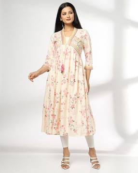 avaasa mix n' match Women Floral Print Flared Kurta-picture-26