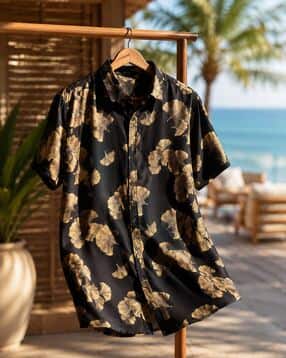 neonomad Men Floral Print Regular Fit Shirt with Short Sleeves-picture-17