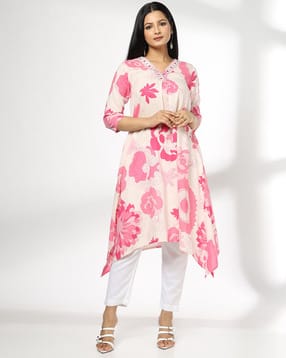 avaasa mix n' match Women Floral Print Asymmetric Kurta-picture-28