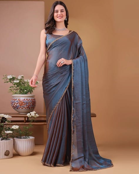 Indie Picks Casual Solid Lace Bordered Silk Saree