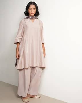 pink fort Women A-Line Kurta Set with Striped Dupatta-picture-32
