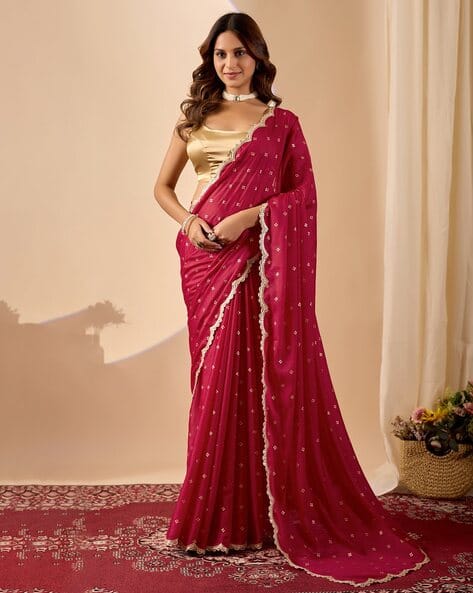 Indie Picks Bandhani Foil Print Georgette Ready To Wear Saree
