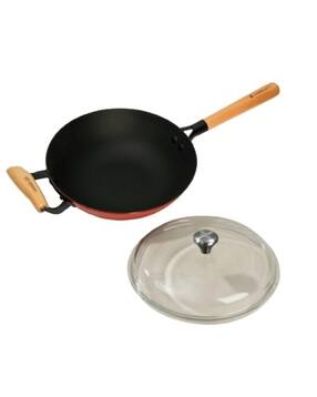 Logo Print Iron Induction-Safe Wok with Glass Lid-image-48