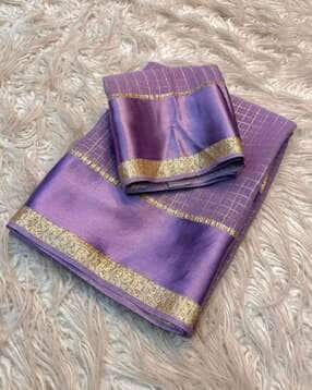indie picks Checked Viscose Georgette Saree with Rich Zari Border -picture-11