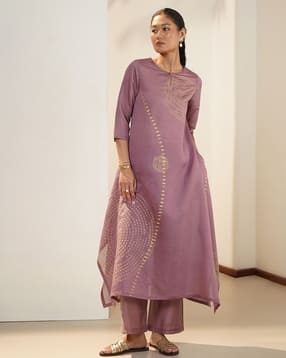 pink fort Women Geometric Print A-Line Kurta & Pants Set-picture-49