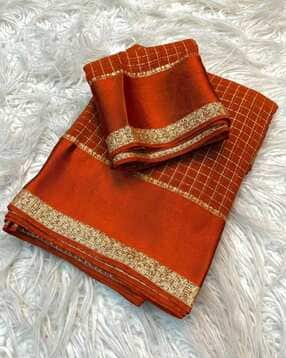 indie picks Checked Viscose Georgette Saree with Rich Zari Border -picture-10