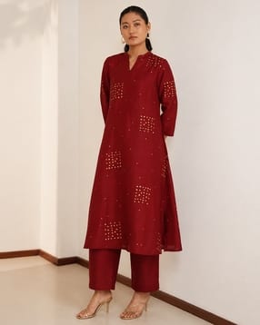 pink fort Women Geometric Print Straight Kurta & Pants Set-picture-42