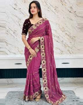 nyrika Women Embroidered Saree with Contrast Saree-picture-34