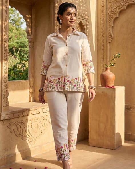 Buda Jeans Co Women Floral Embroidered 2-Piece Co-Ord Set