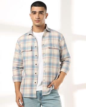 dnmx Men Checked Regular Fit Shirts with Flap Pockets-picture-47