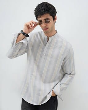 vastrado Men Striped Regular Fit Mandarin-Collar Kurta-picture-51