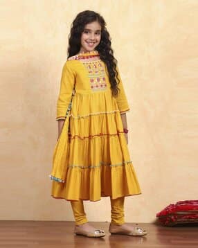 biba Girls Embroidered 3-Piece Kurta Suit Set-picture-33