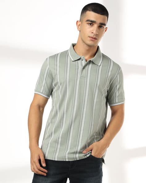 JOHN PLAYERS JEANS Men Striped Slim Fit Polo T-Shirt JOHN PLAYERS JEANS M