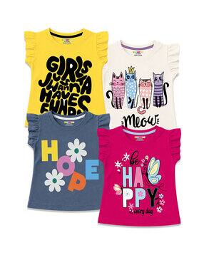 kuchipoo Girls Pack of 4 Relaxed Fit Floral Print T-shirt-picture-35