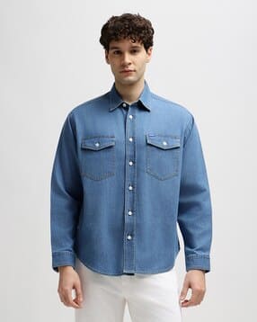 hugo blue Loose Fit Cotton Denim Shirt-picture-16