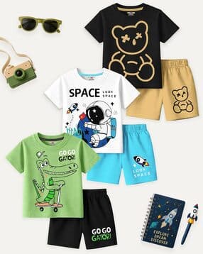 kuchipoo Boys Pack of 3 Printed Shorts & T-Shirt Set-picture-10