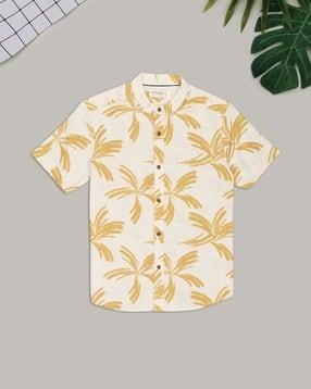 pantaloons junior Boys Leaf Print Regular Fit Shirt with Mandarin Collar-picture-12
