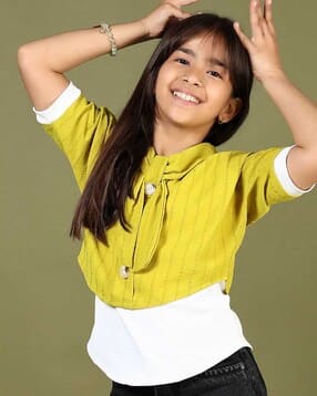 Girls Colourblocked Regular Fit Tie-Up Top-image-39