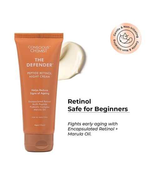 Conscious Chemist The Defender Multi Peptide Retinol Anti Aging Night Gel Cream for Fine Lines