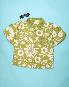 Girls Floral Print Shirt Style Top-image-30