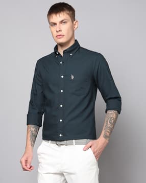 u.s. polo assn. Men Patterned Tailored Fit Oxford Shirt with Patch Pocket-picture-22