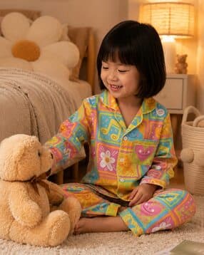 Girls Cotton Printed Nightwear Set-image-7