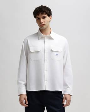 hugo blue Logo Label Cotton Twill Oversized Shirt-picture-19
