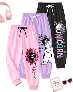 kuchipoo Girls Pack of 3 Printed Mid-Rise Joggers-picture-16