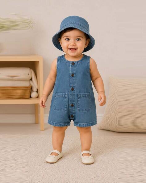 NINO BAMBINO Infants Round-Neck Cotton Rompers with Hat