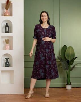 nightspree Women Floral Print Fit & Flare Maternity Dress-picture-42