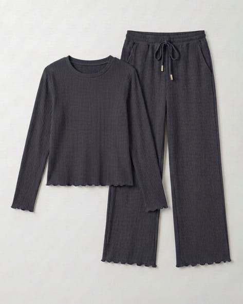 Buda Jeans Co Women Ribbed Top & Pyjamas Nightwear Set
