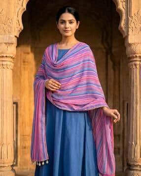 kaizen texo fab Women Striped Lace Work Dupatta-picture-11