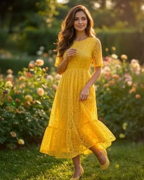 revangi Solid DressWomen Self-Design Midi A-Line Dress-picture-13