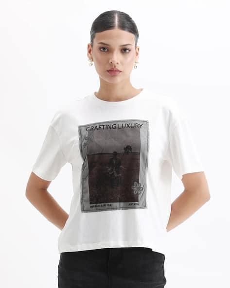 RAREISM Women Graphic Print Relaxed Fit Round-Neck T-Shirt